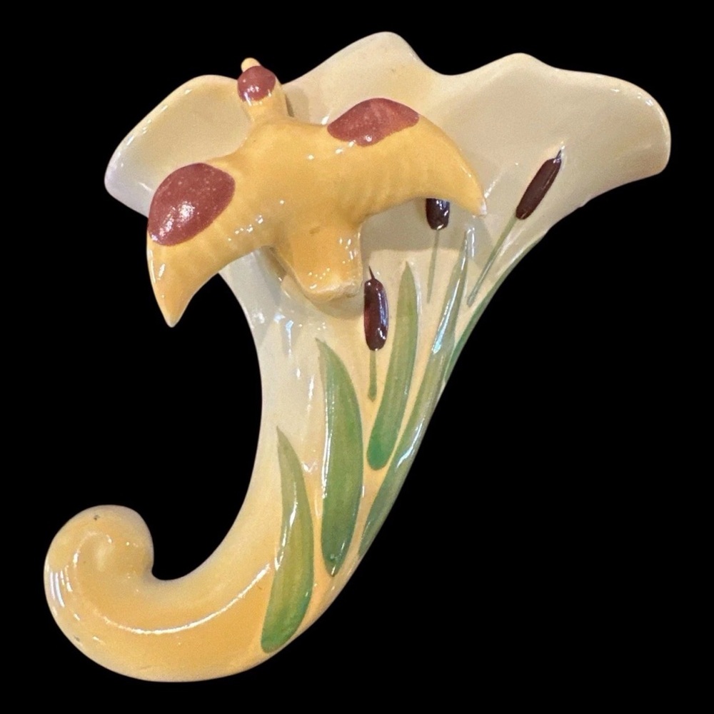 Vtg West Coast Pottery California Duck & Cattails Wall Pocket MCM 1950s EUC